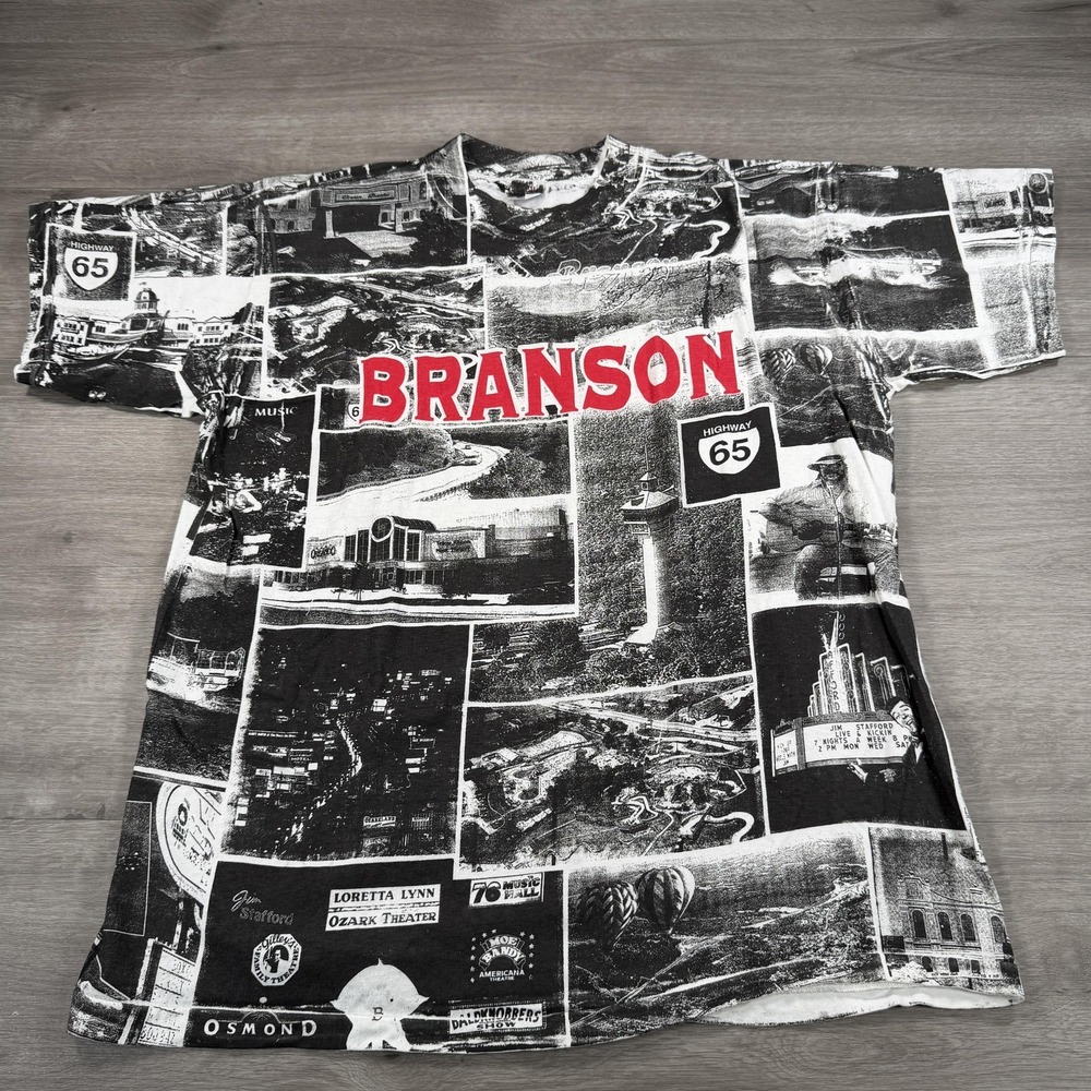 VTG Branson Missouri Shirt Mens Black All Over Print Tourist Graphic Tee AOP